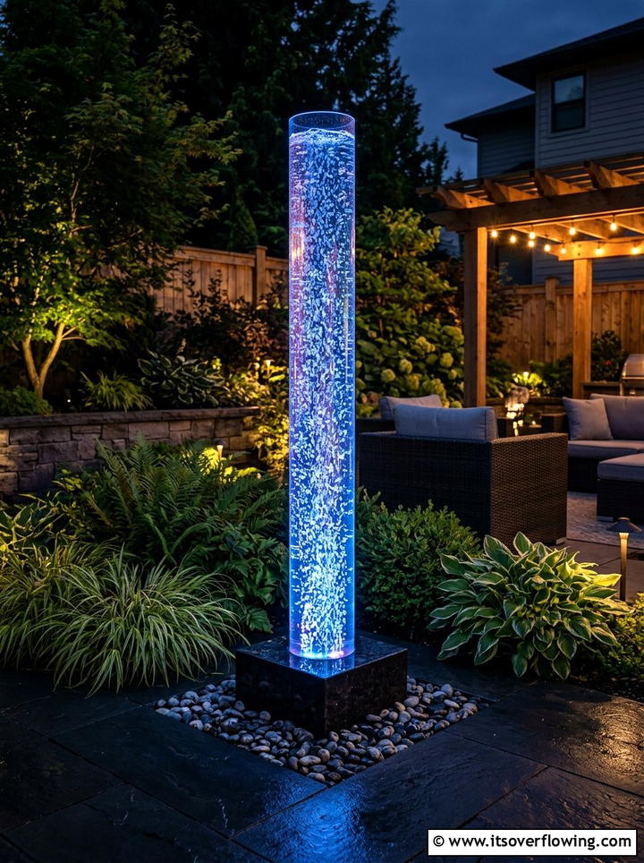 Acrylic Bubble Tube Fountain - 25 small garden ideas with water feature