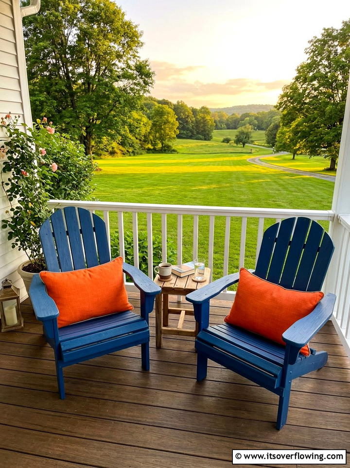 Adirondack chair with lumbar support pillows - 25 front porch decor ideas with pillows
