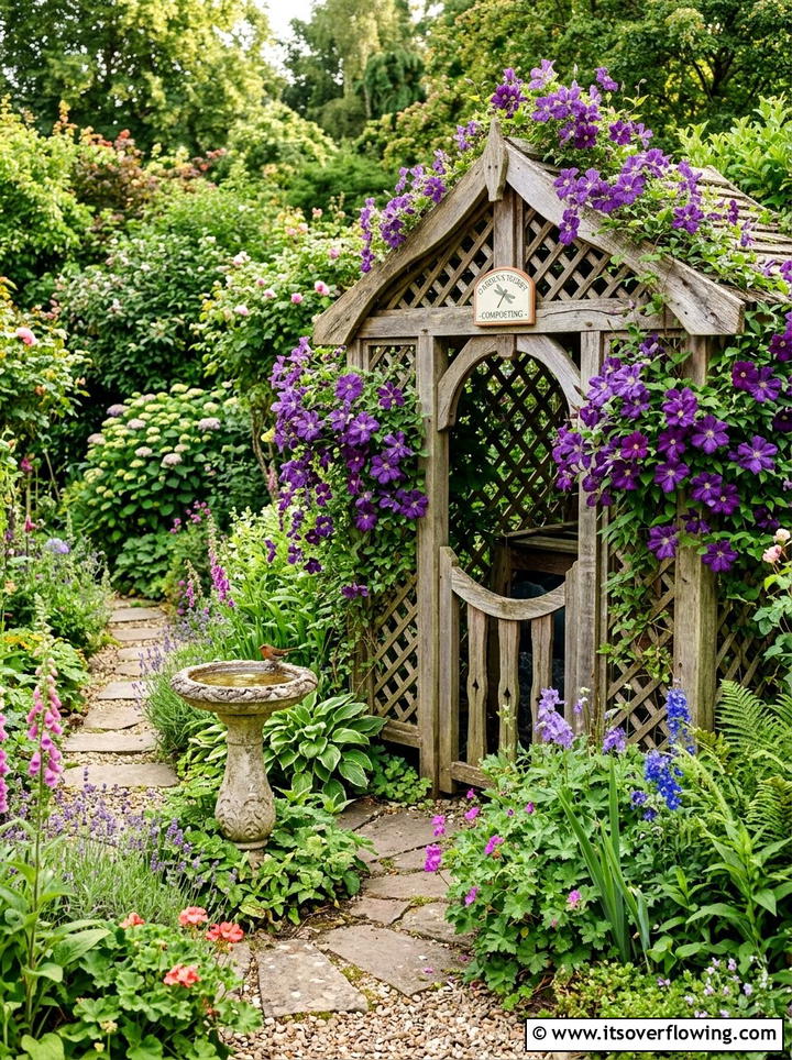 Aesthetic Trellis Compost Cover - 25 backyard ideas with compost station