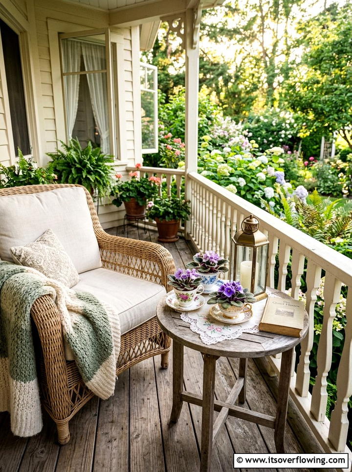 African violet side table - 25 front porch ideas with cat safe plants