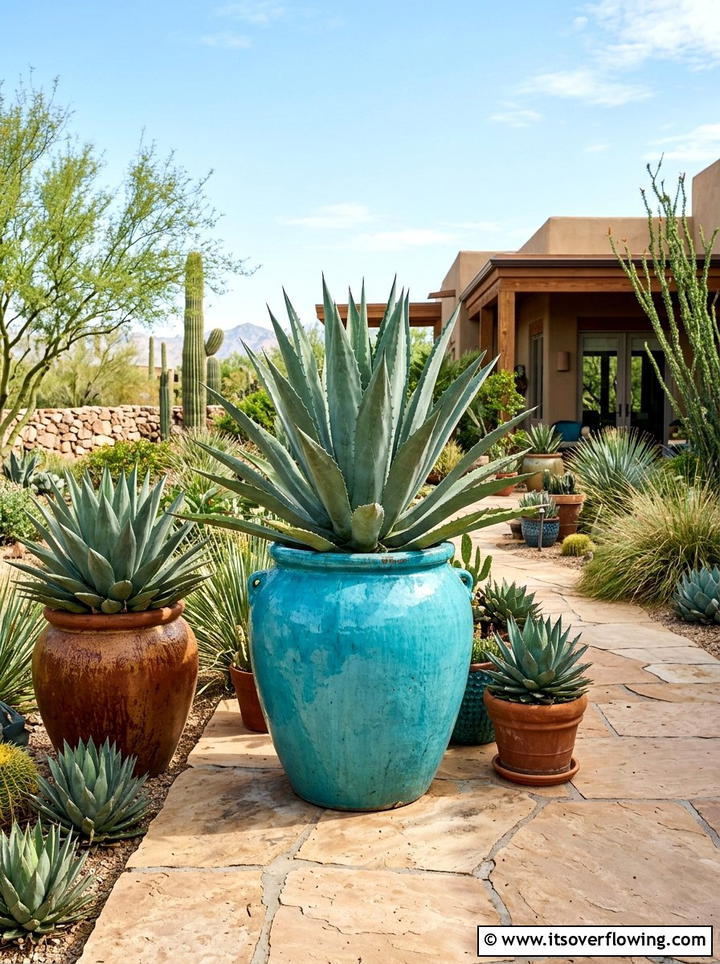 Agave Plants In Oversized Ceramic Pots - 25 front porch ideas with drought tolerant plants