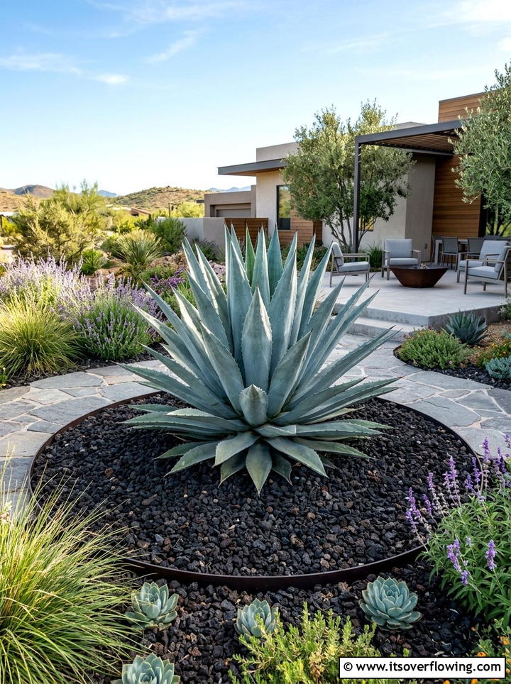 Agave focal point - 25 creative garden ideas with drought proof landscaping