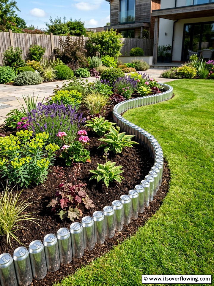 Aluminum can garden edging - 25 recycled garden ideas with aluminum cans