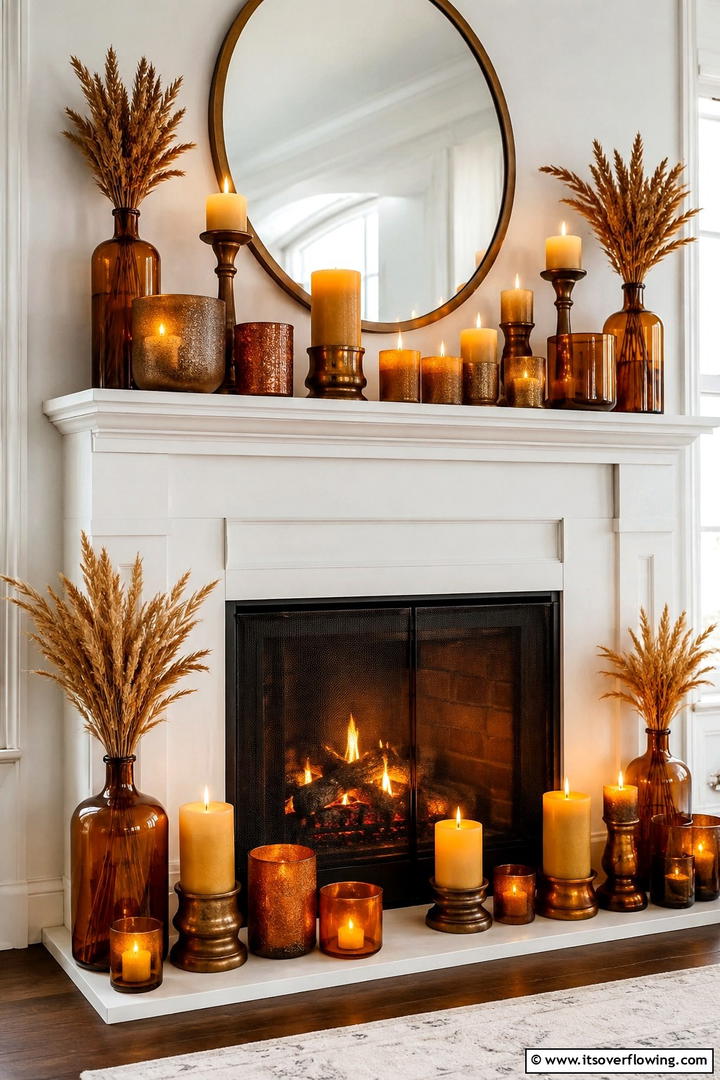 Amber Glow Candle Collection - 50 Fall Fireplace Decor Ideas to Warm Autumn Gatherings