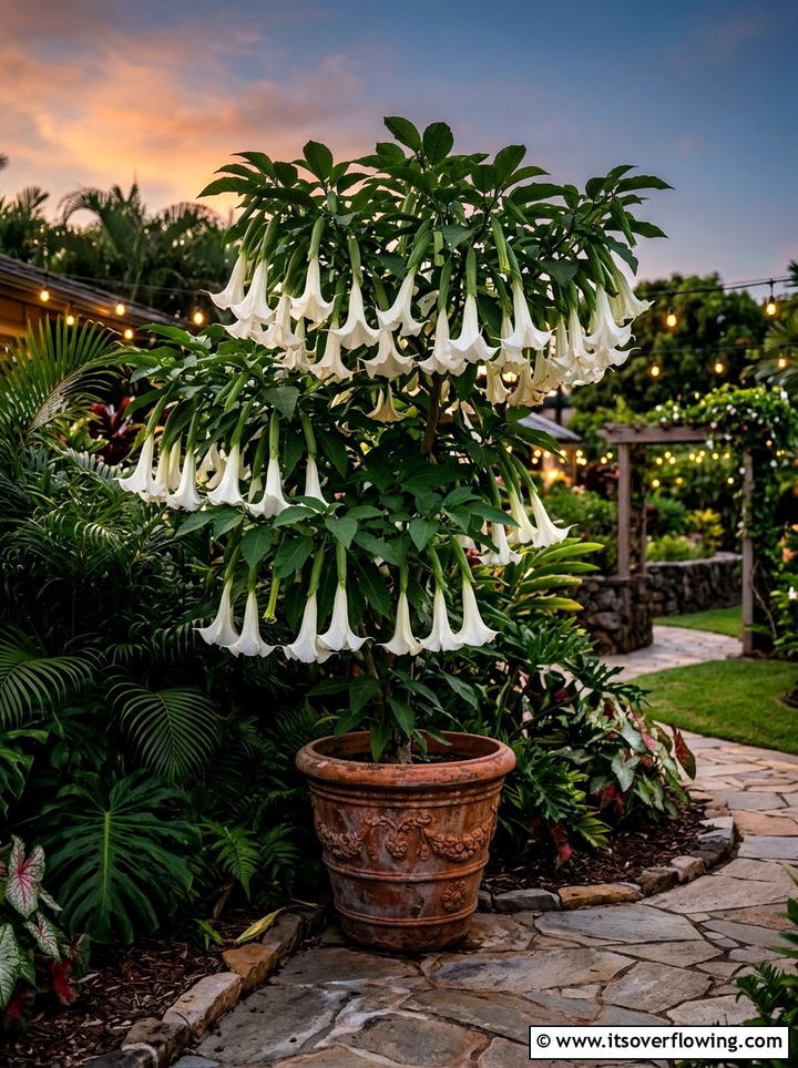 Angels Trumpet Garden Display - 25 creative garden ideas with moon gardens