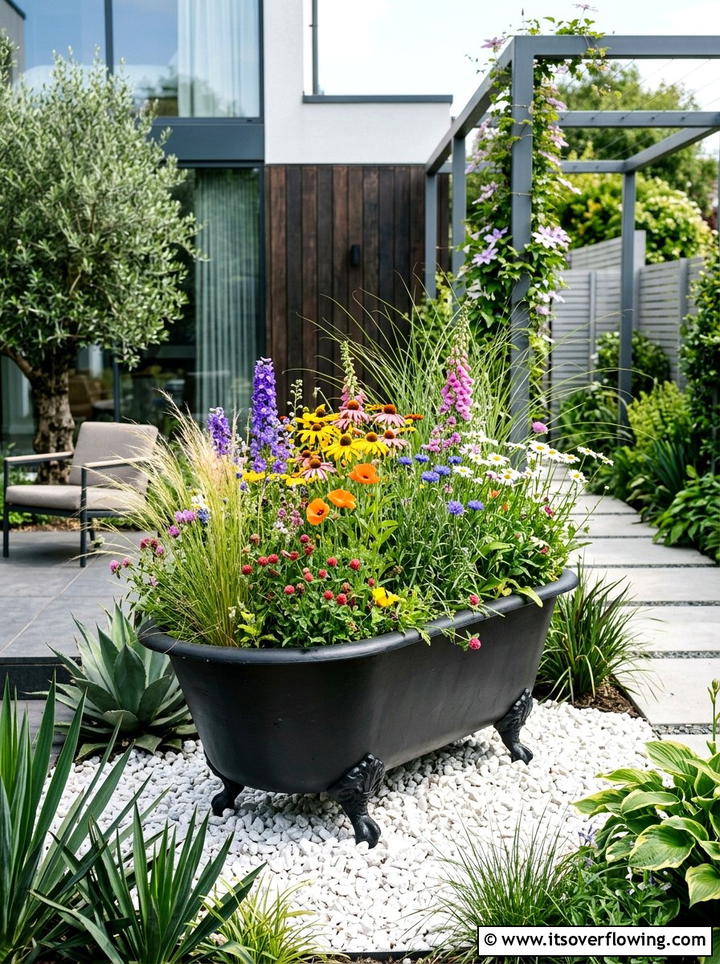 Antique Bathtub Planter - 25 upcycled garden ideas with modern style