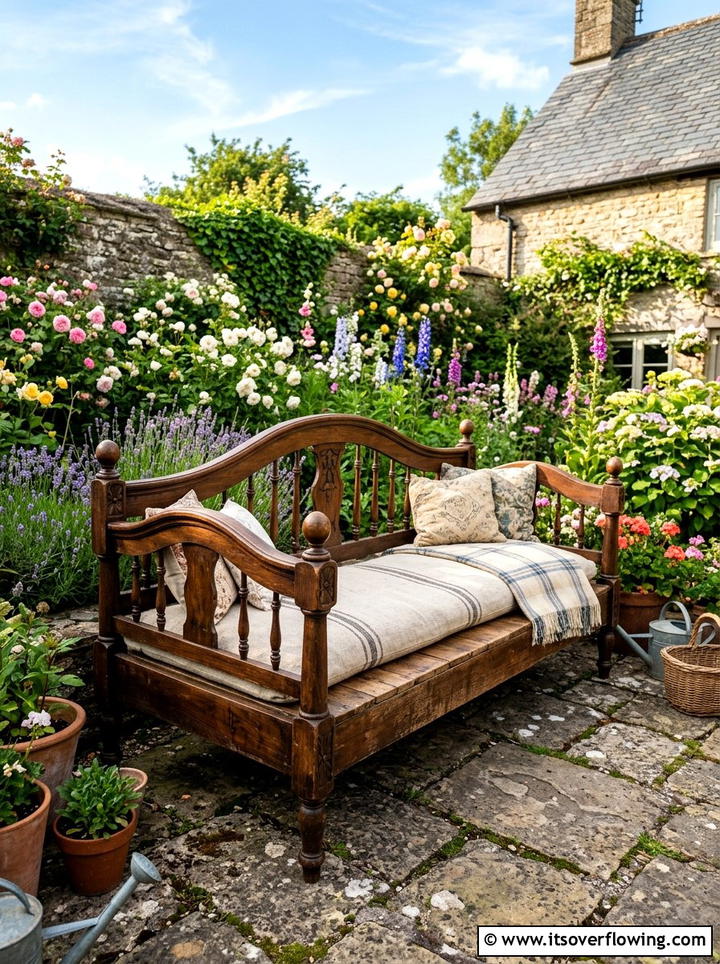 Antique Bed Frame Bench - 25 reusing old things ideas for benches