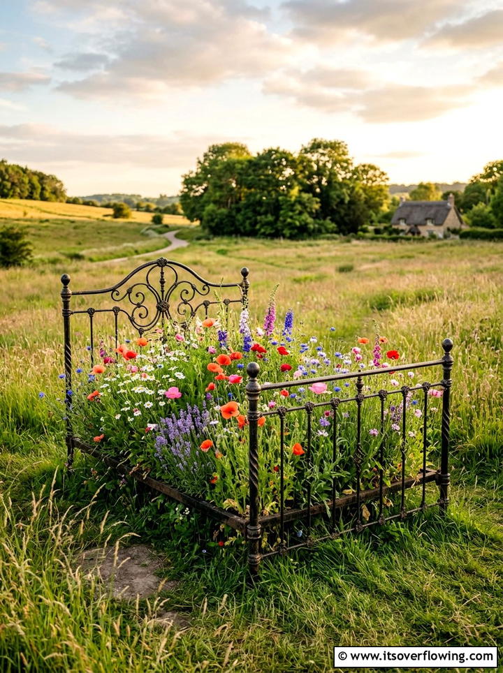 Antique Bed Frame - 25 backyard ideas with vintage planters