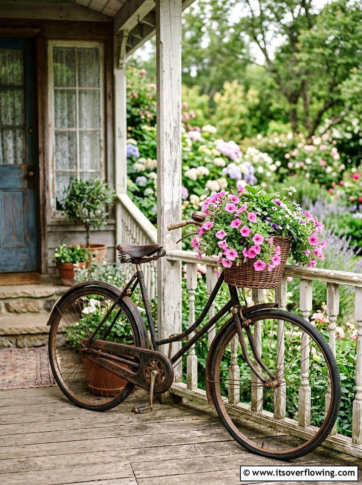 Antique Bicycle with Flowers - 25 front porch ideas with antique pieces