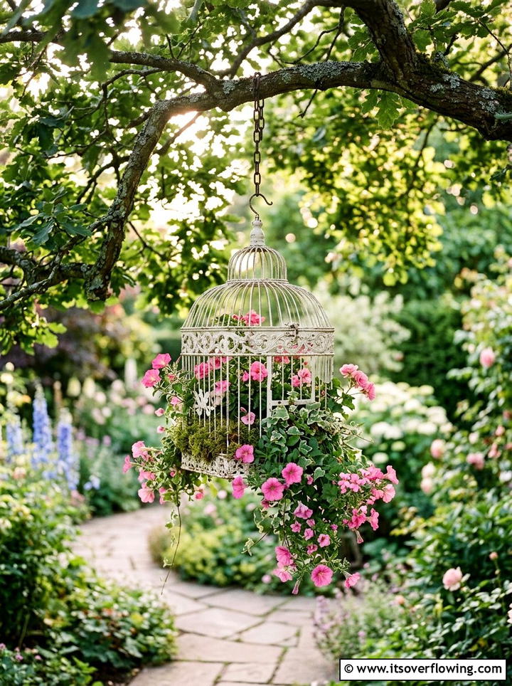 Antique Birdcage Garden Planter - 25 garden ideas with old furniture