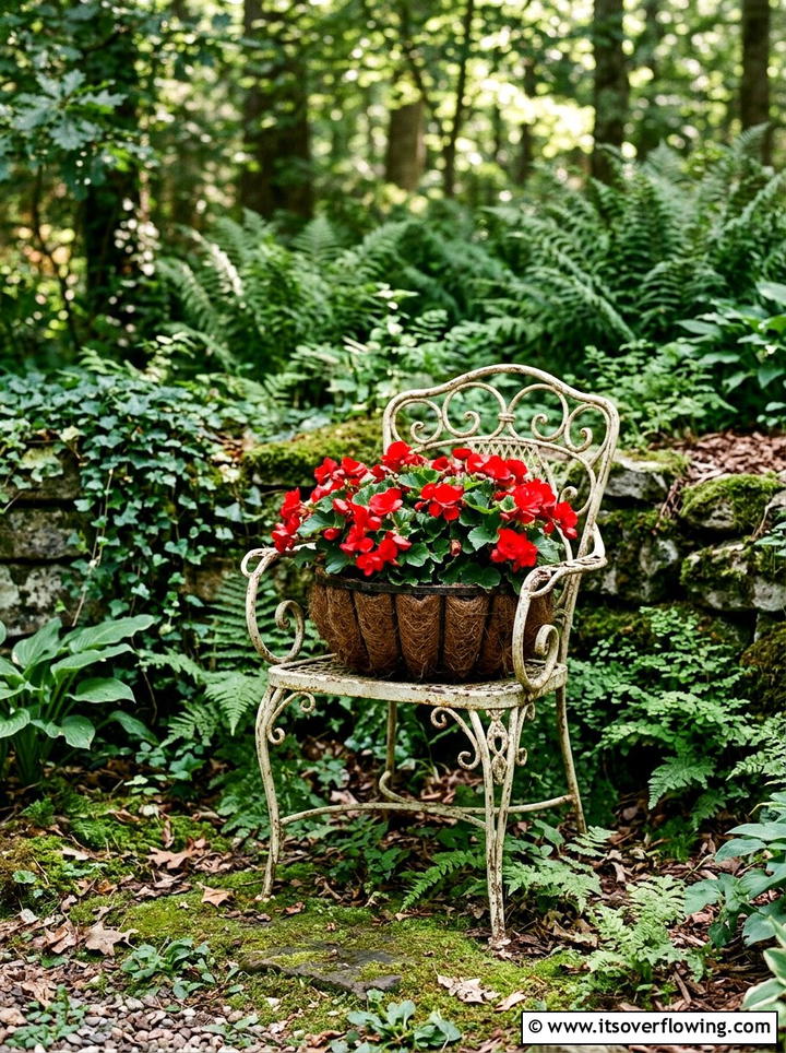 Antique Chair Flower Holder - 25 backyard ideas with upcycled decor