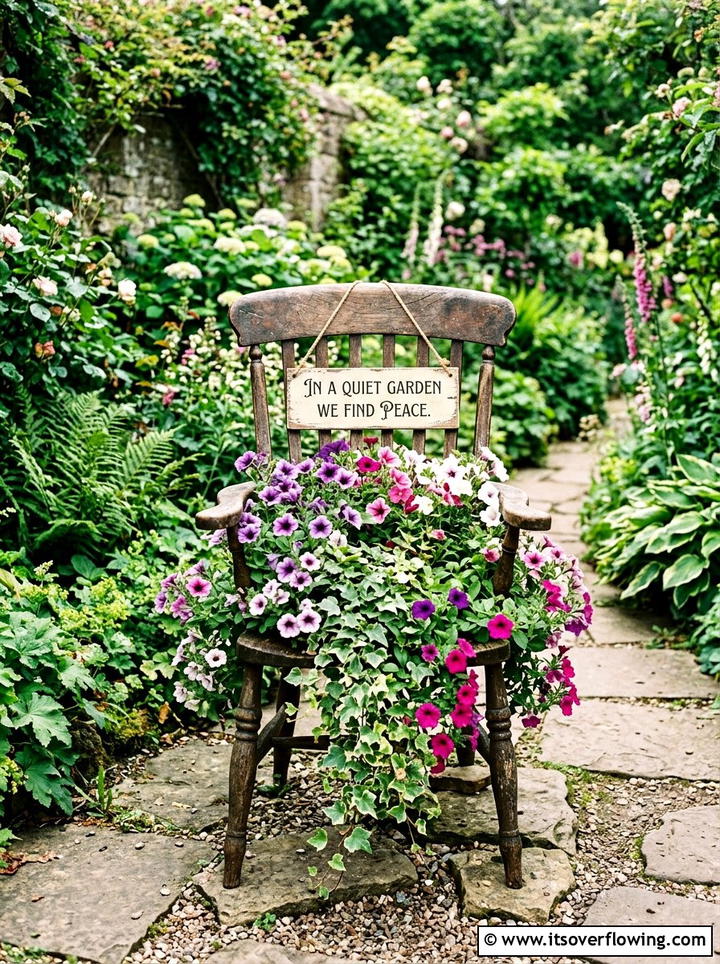 Antique Chair Garden - 25 upcycled garden ideas with garden signs