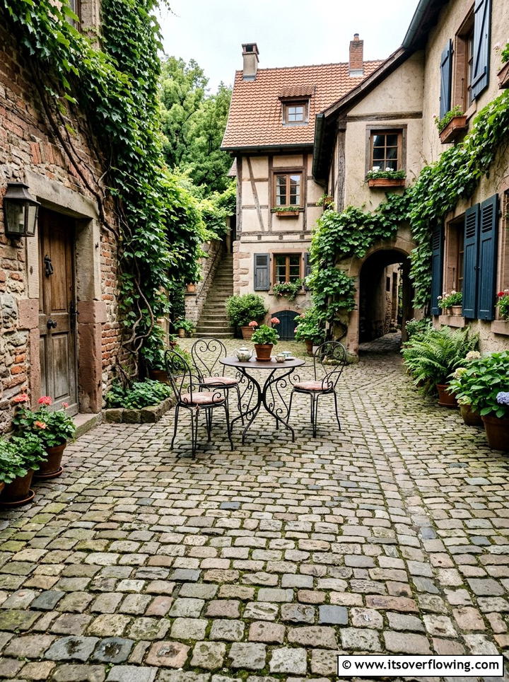 Antique Cobblestone Courtyard - 25 small garden ideas with pavers