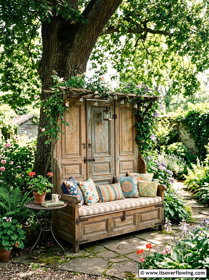Antique Door Seating Nook - 25 backyard decorating ideas with old door decor