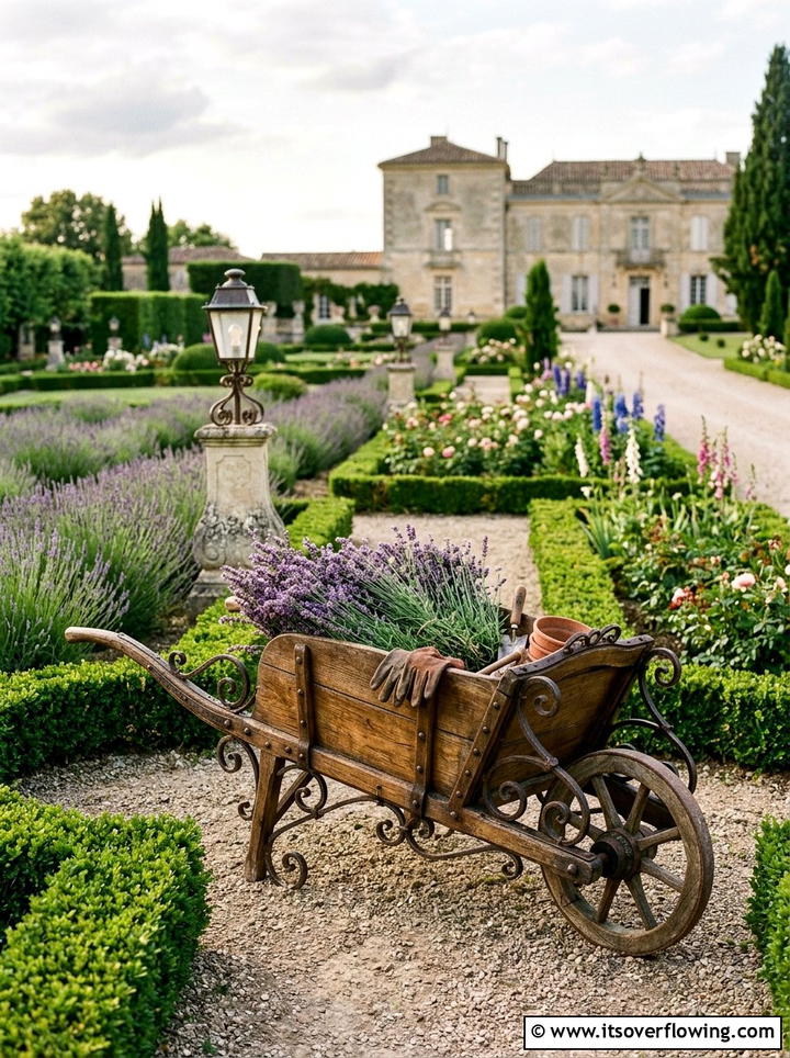 Antique French Style Wheelbarrow - 25 garden decor ideas with wheelbarrows
