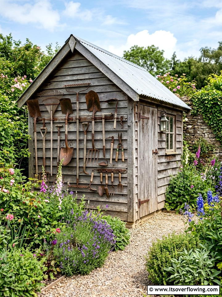 Antique Garden Tool Wall - 25 creative garden ideas with rustic charm