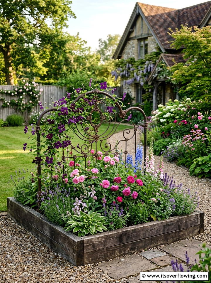 Antique Headboard Garden - 25 upcycled garden ideas with raised beds