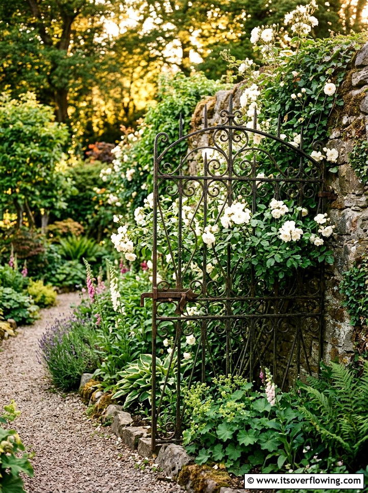 Antique Iron Gate - 25 garden decor ideas with vintage pieces