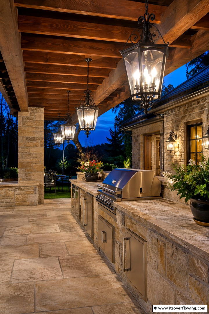 Antique Lighting Fixtures - 30 Rustic Outdoor Kitchen Ideas for Al Fresco Dining