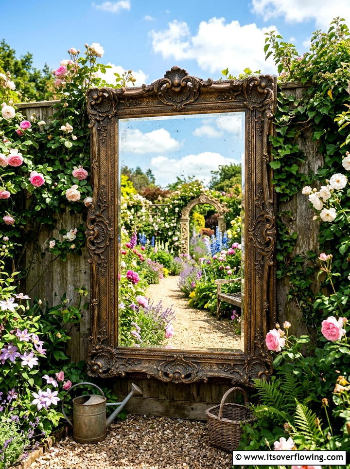 Antique Mirror Panel - 25 reusing old things ideas for fence decor