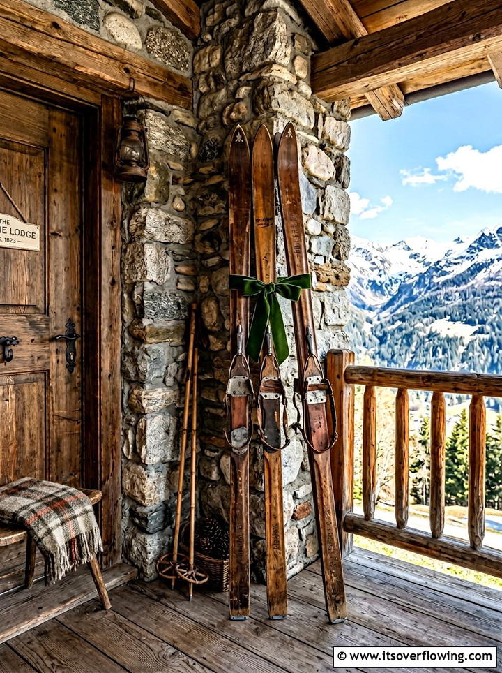 Antique Snow Skis - 25 front porch decor ideas for winter