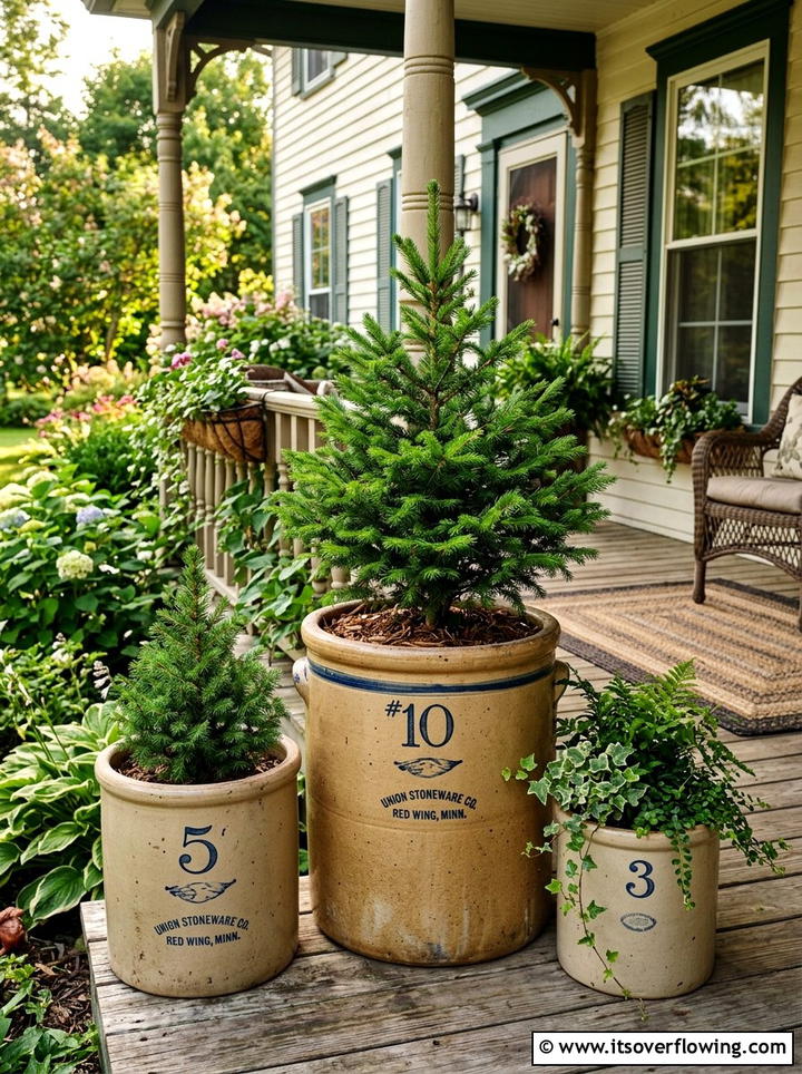 Antique Stoneware Crocks - 25 front porch ideas with antique pieces