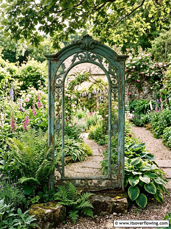 Antique Style Garden Mirror - 25 small garden ideas with mirror tricks
