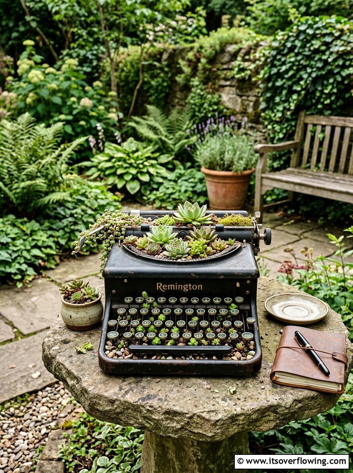 Antique Typewriter Succulent Desk - 25 reusing old things ideas for yard art
