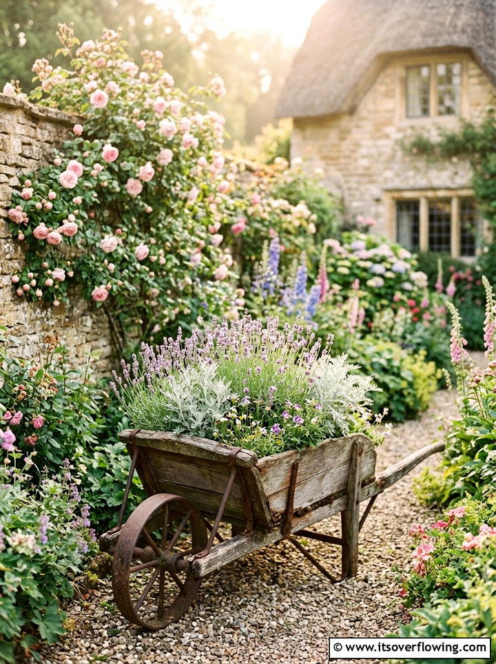 Antique Wheelbarrow Garden - 25 backyard ideas with wheelbarrow planter