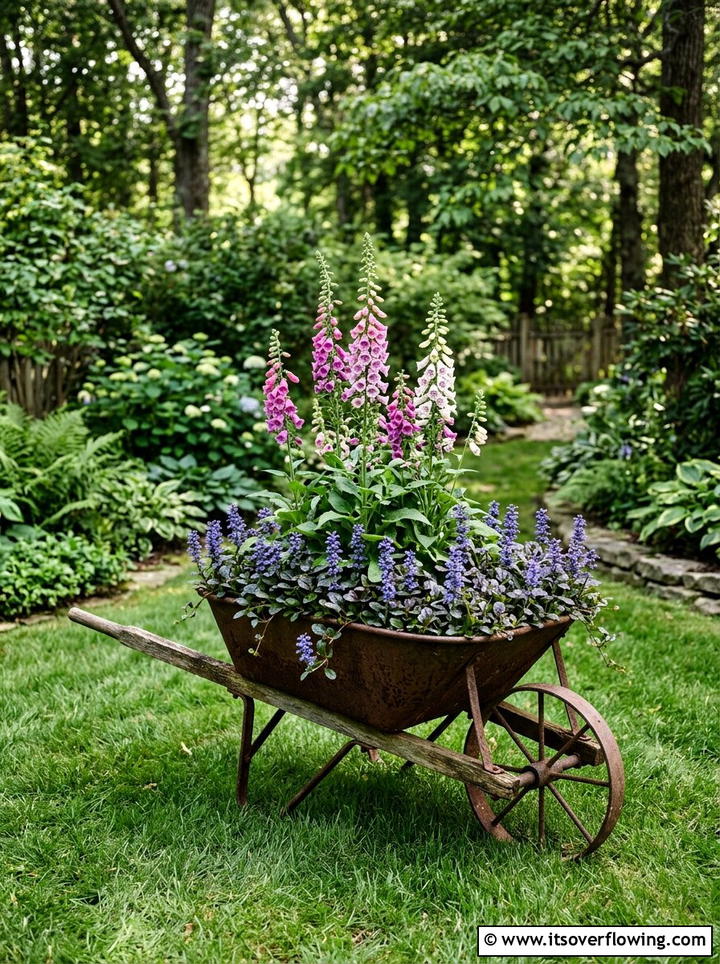 Antique Wheelbarrow Planter - 25 upcycled garden ideas for shaded spaces