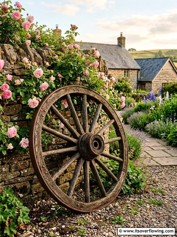 Antique Wooden Wagon Wheel - 25 garden decor ideas with wood art