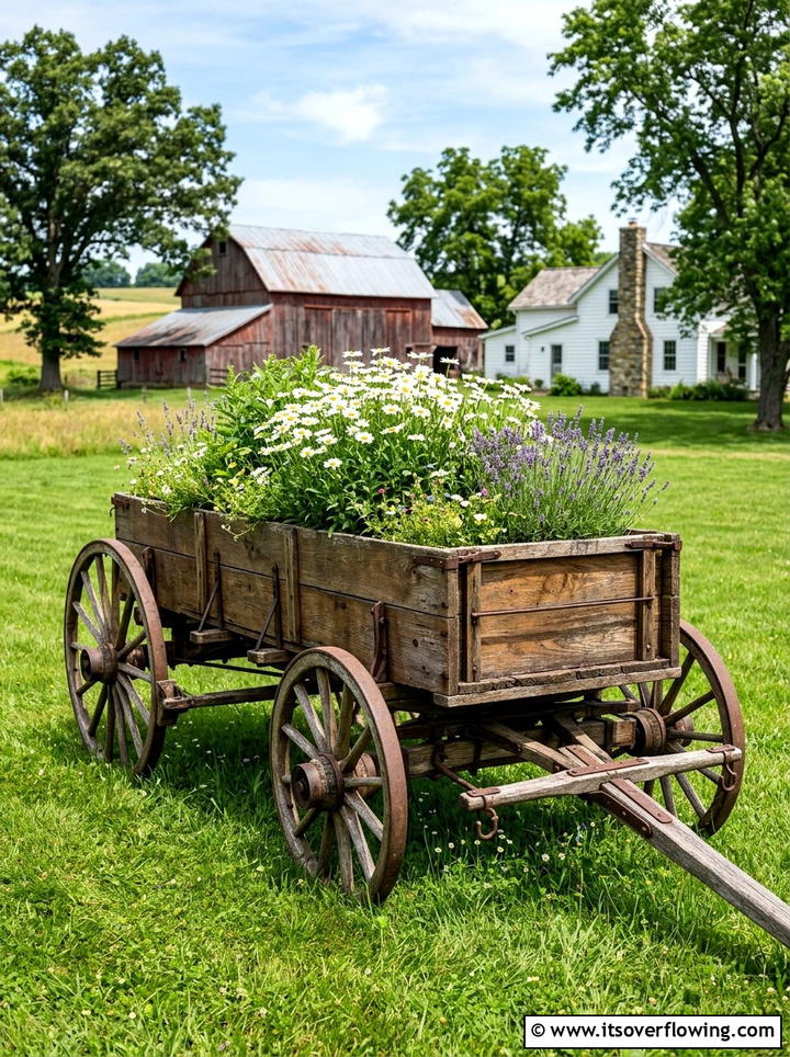 Antique Wooden Wagon - 25 garden decor ideas with wagons