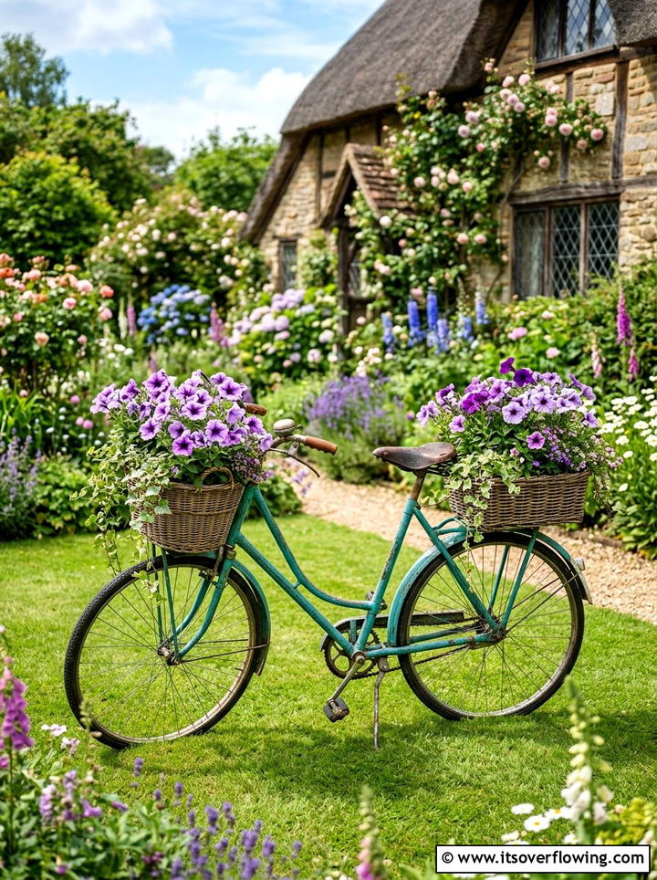 Antique bicycle planter - 25 backyard decorating ideas with garden art