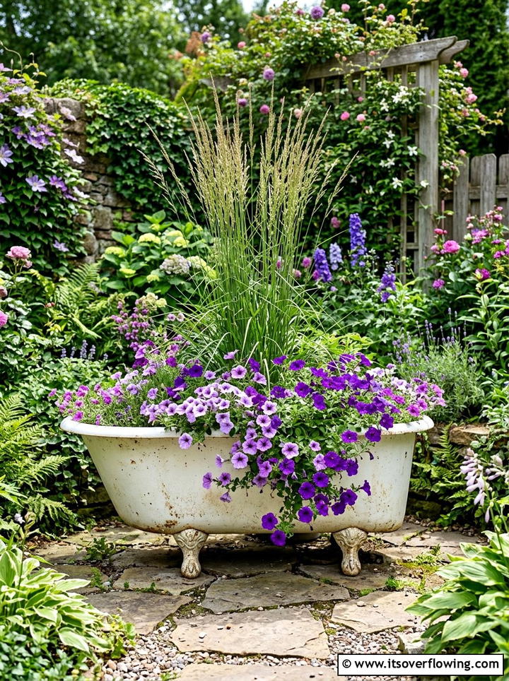 Antique clawfoot tub planter - 25 garden decor ideas with antique finds