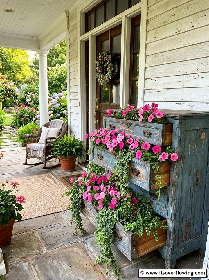 Antique dresser planter - 25 front porch ideas with repurposed furniture