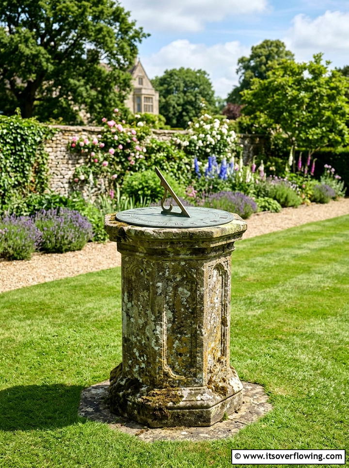 Antique stone sundial - 25 garden ideas for english style