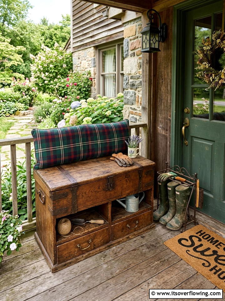 Antique tool box bench - 25 front porch ideas with repurposed furniture