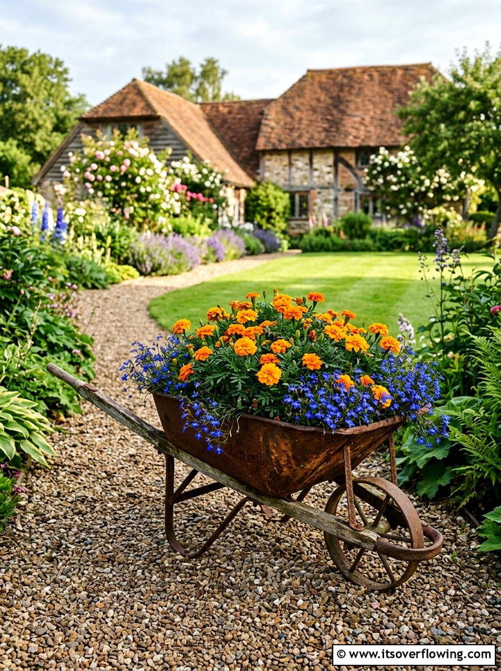 Antique wheelbarrow planter - 25 garden decor ideas with antique finds