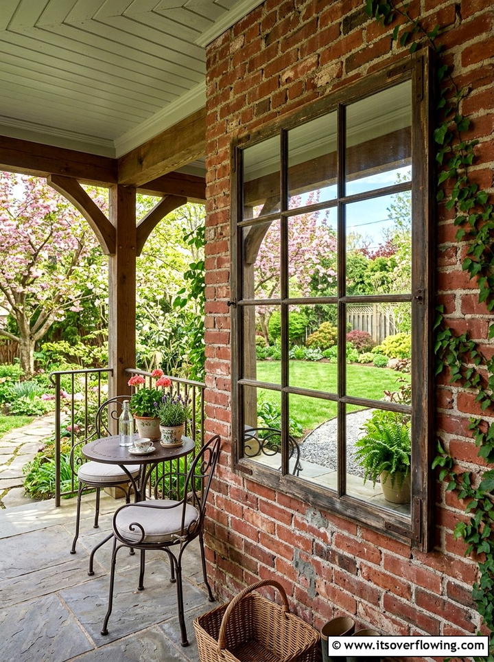 Antique window mirror - 25 front porch ideas with repurposed windows