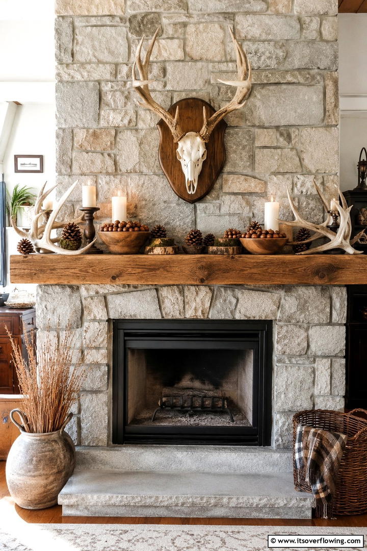 Antler and Acorn Mantel Display - 50 Fall Mantel Decor Ideas for Cozy Spaces This Season