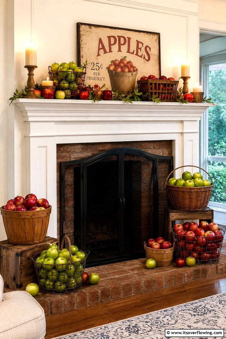 Apple Basket Hearth Display - 50 Fall Fireplace Decor Ideas to Warm Autumn Gatherings
