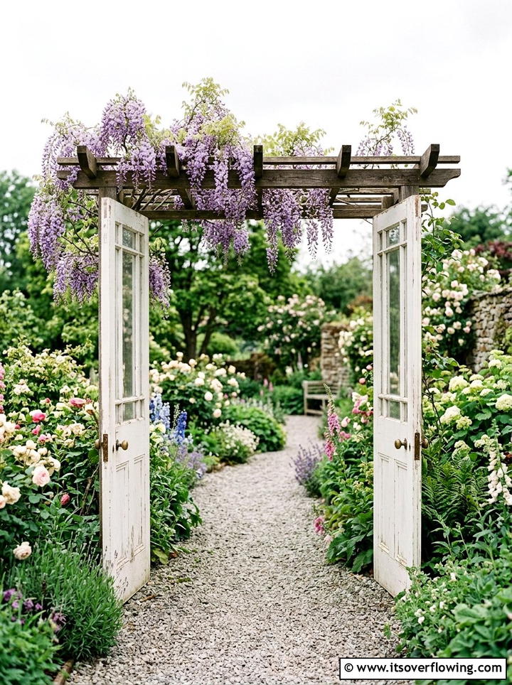 Arbor Made From Vintage Door - 25 upcycled garden ideas with old doors