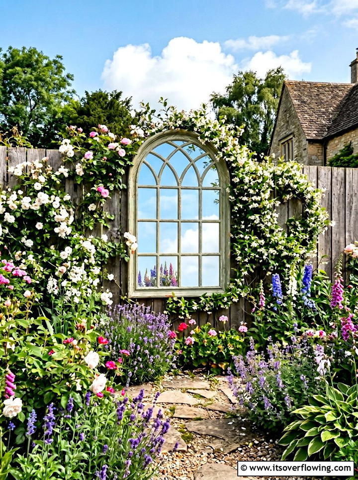 Arch Window Mirror On Fence - 25 garden decor ideas with mirrors