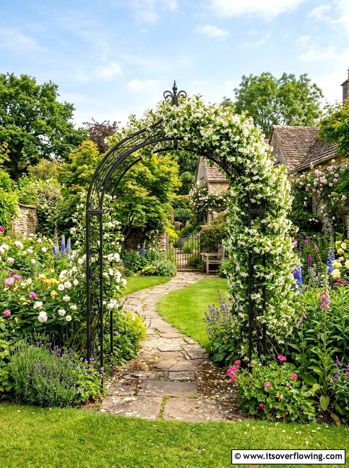Arched metal garden trellis - 25 garden decor ideas with trellis backdrops