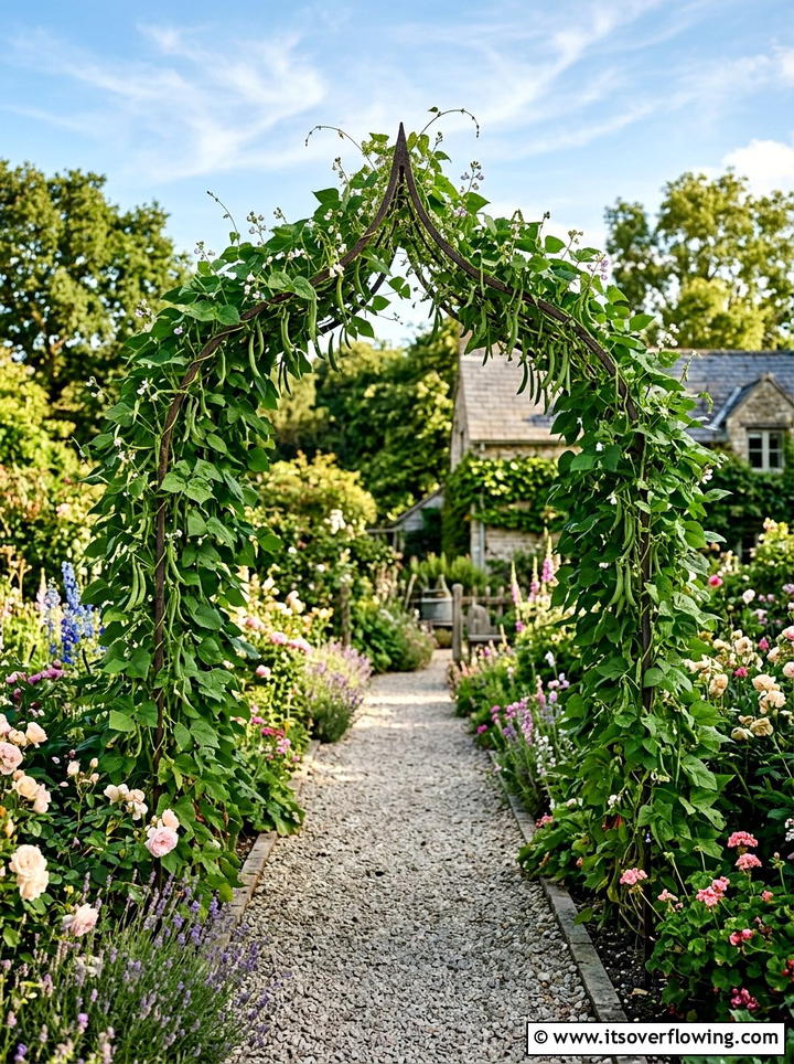Arched trellis with climbing beans - 25 garden design ideas with edible plants