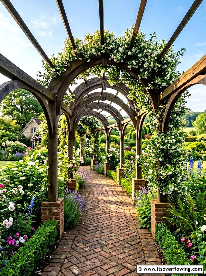 Arched wooden pergola walkway - 25 garden ideas with pergola