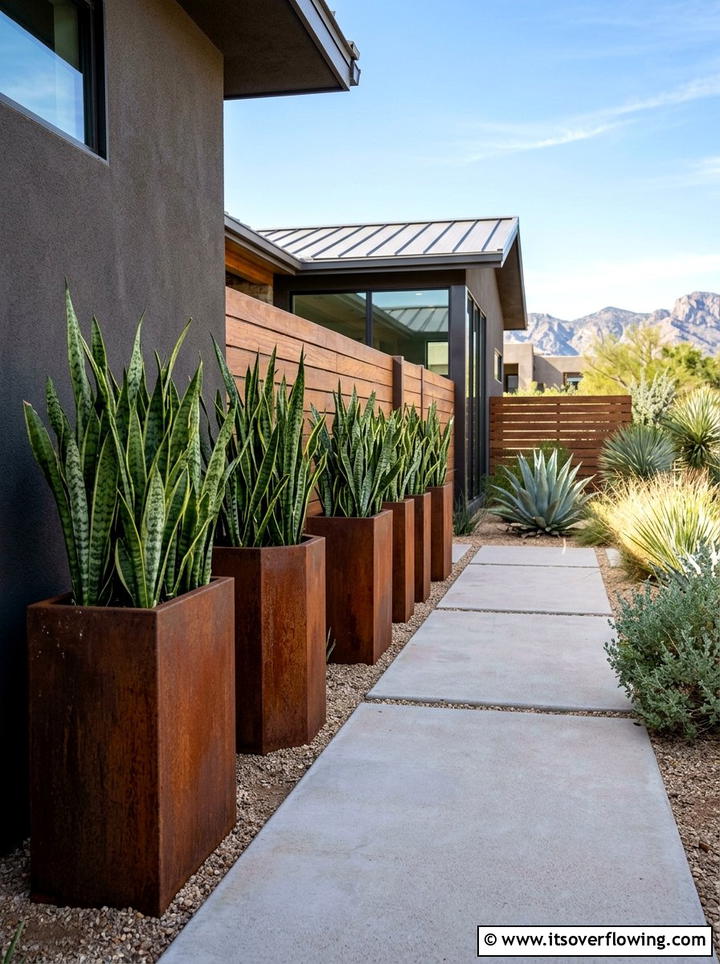 Architectural steel planters - 25 garden ideas for desert style