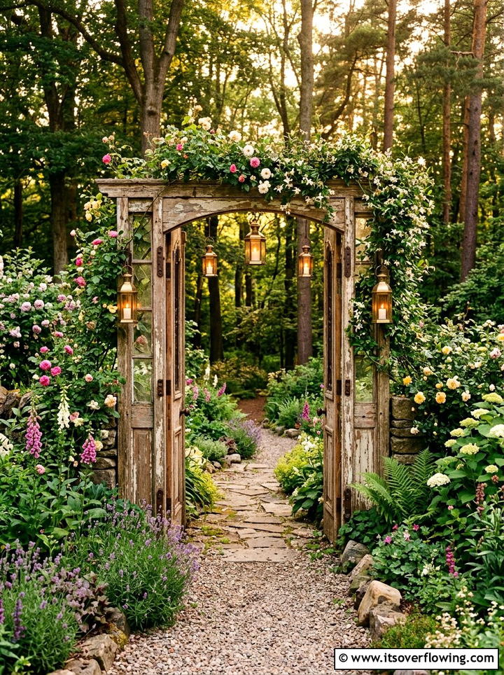 Archway Frame From Old Door - 25 upcycled garden ideas with old doors