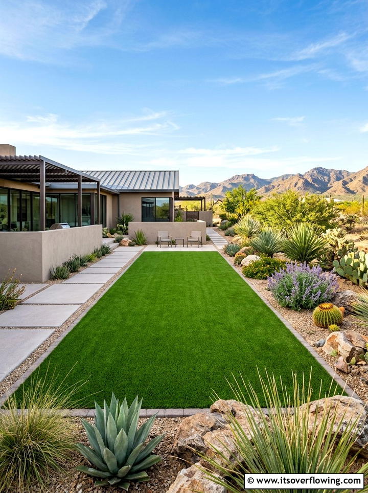 Artificial Grass - 25 backyard ideas with desert landscape