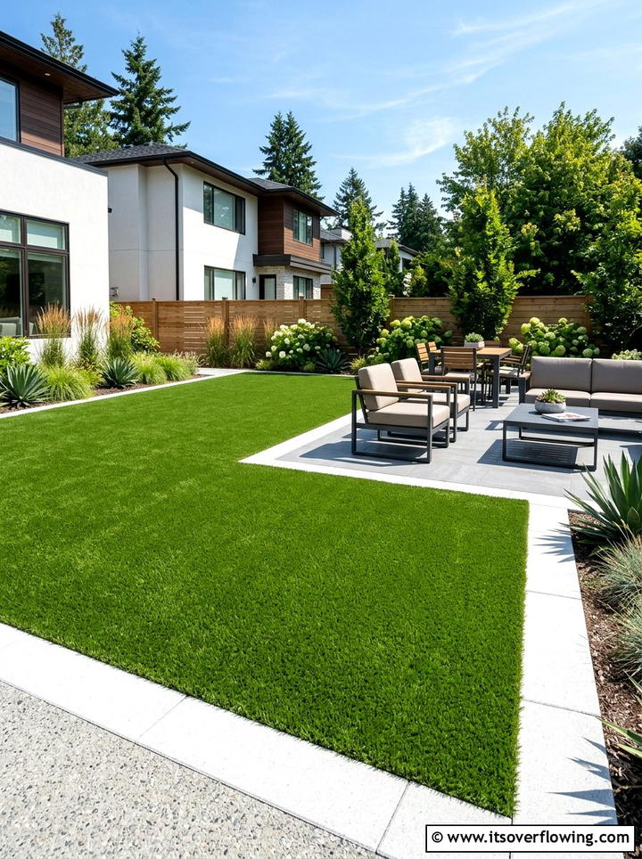 Artificial Grass Area - 25 backyard ideas with low maintenance plants